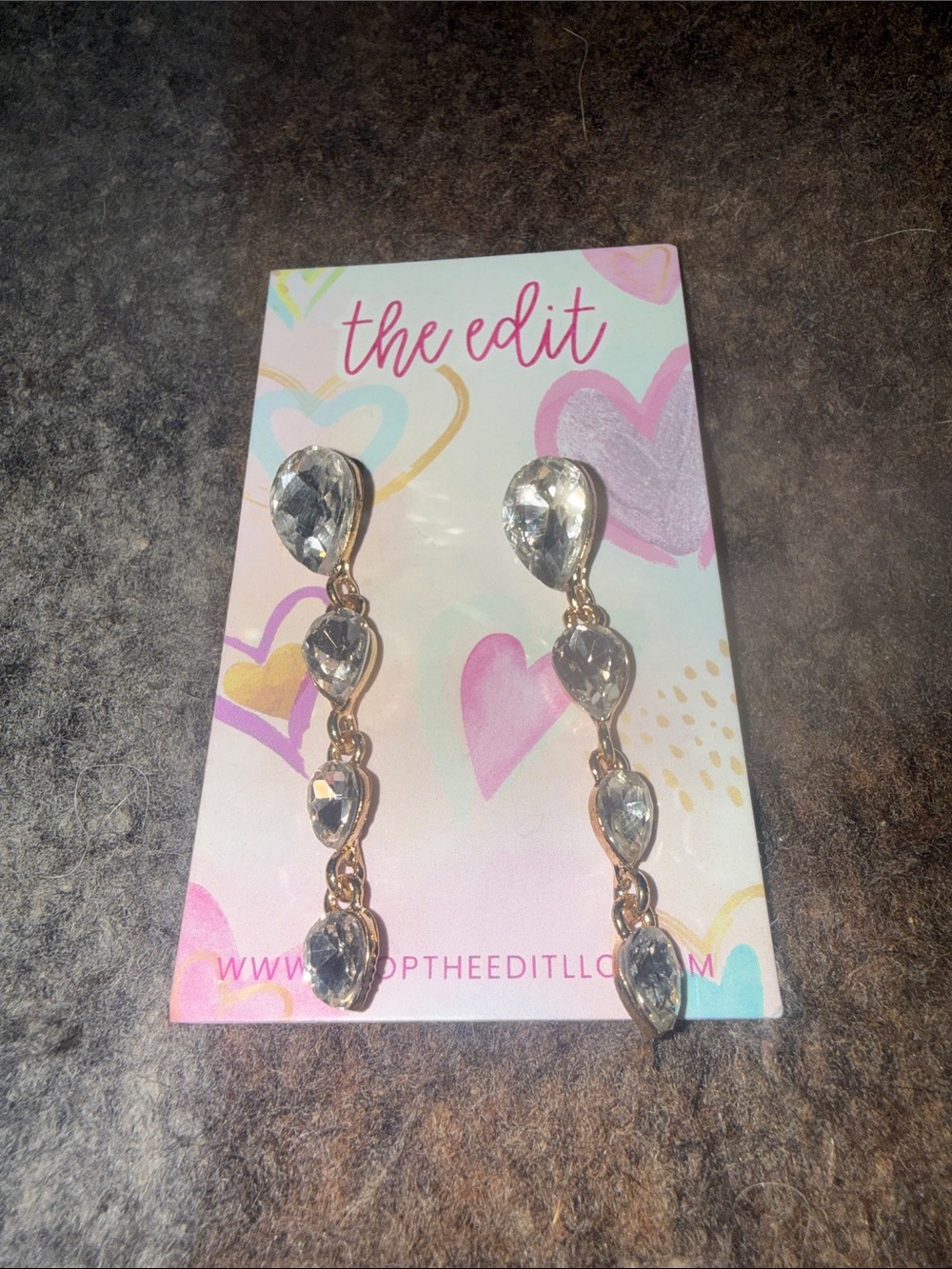 Clear Crystal Teardrop Dangle Earrings - Gold